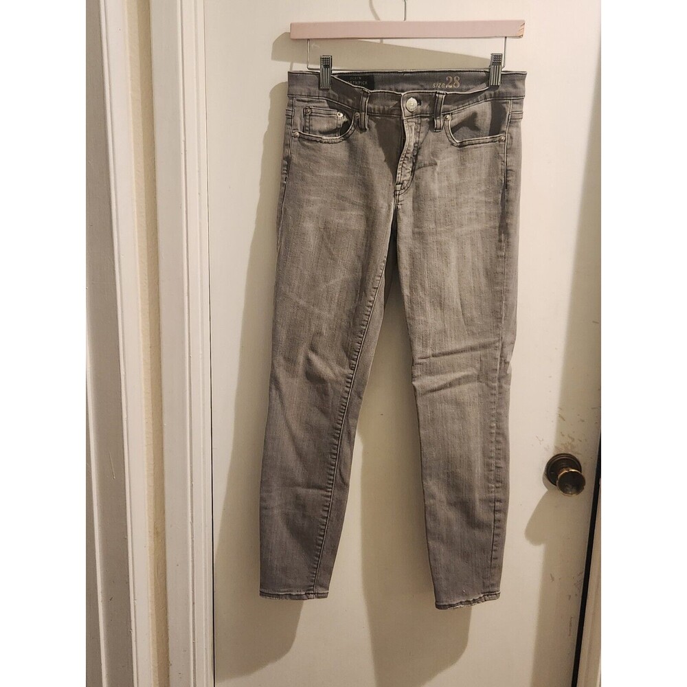 J.Crew Jeans Womens 28 Toothpick Gray Tapered Stretch Mid Rise Distressed Hem